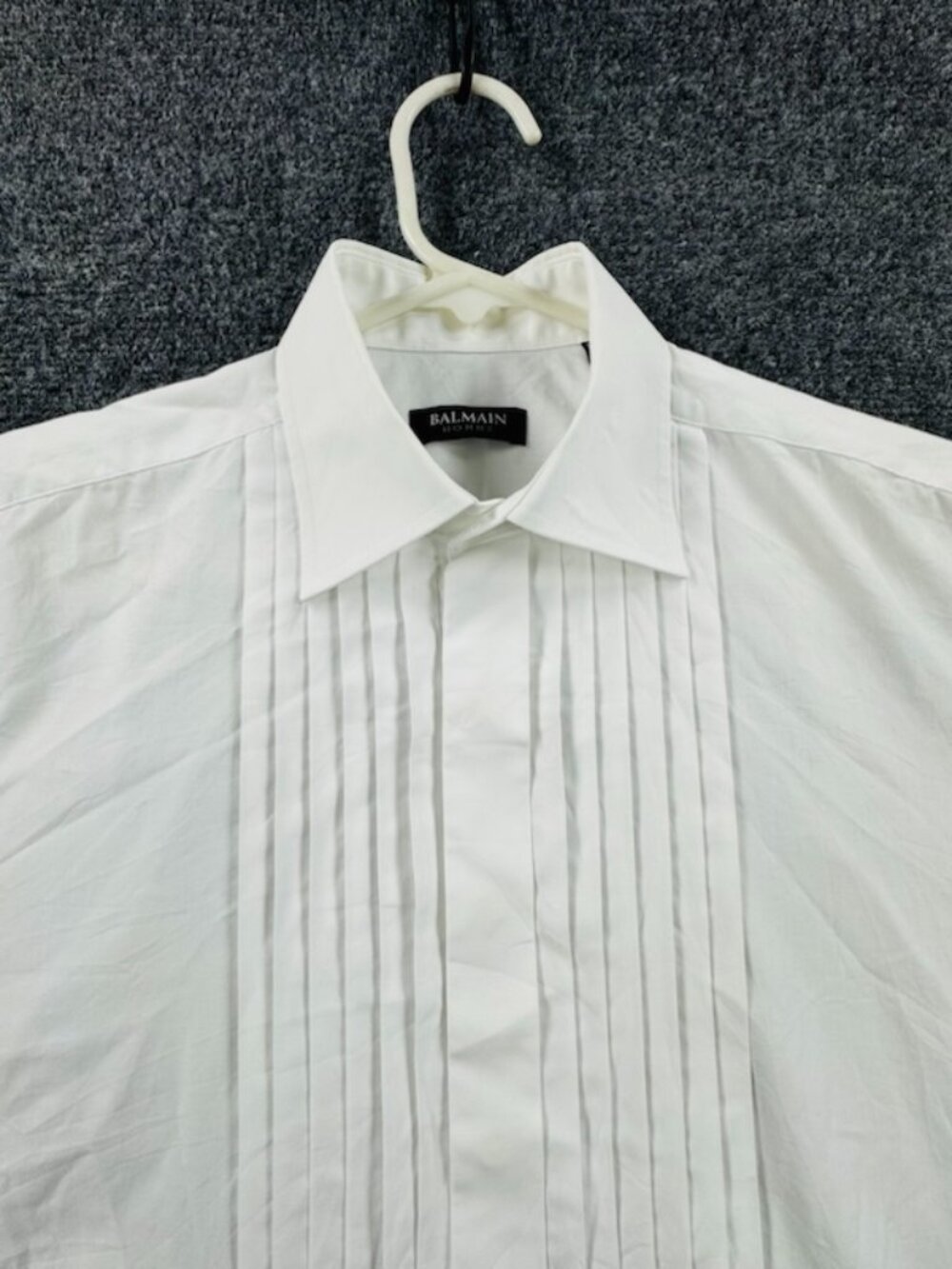 Balmain Cotton Polyester 15 French Cuff White Long Sleeve Button Up Men Shirt